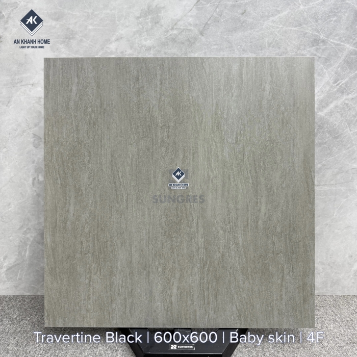Gạch 60x60 vân travertine màu xám đen mờ mịn baby skin