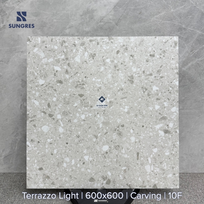 Gạch 60x60 Ấn Độ vân hạt Terrazzo màu trắng kem bề mặt carving chạm khắc