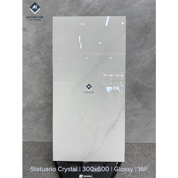 Gạch Ấn Độ 30x60 màu xám vân đá bóng Statuario Crystal SG-36.033P