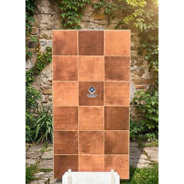 Gạch 40x80 giả thẻ lượn sóng mix màu cam đất
