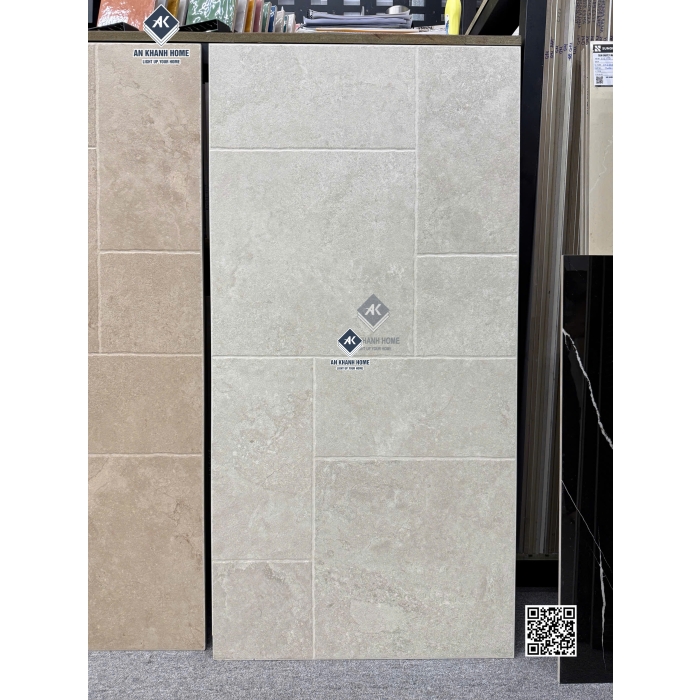 Gạch 60x120 nhiều Modul mờ Travertine giả đá ghép màu xám trắng