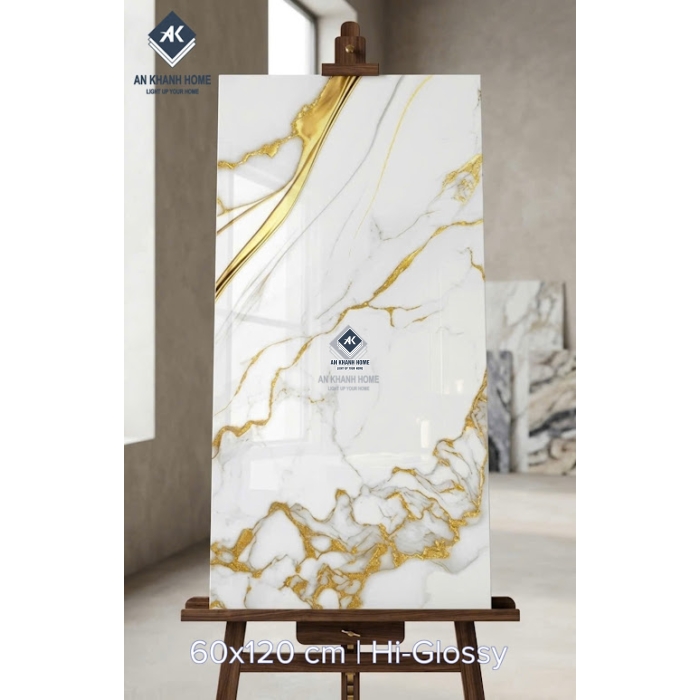 Gạch 60x120 trắng cẩm thạch vân đá vàng kim sang trọng siêu bóng