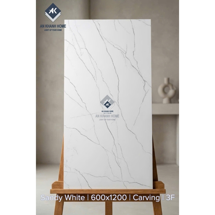 Gạch 60x120cm Sandy White trắng mờ Carving bề mặt điêu khắc