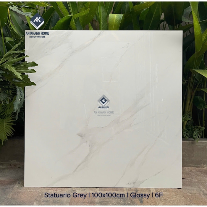 Gạch ấn độ 100x100 màu trắng vân đá Marble Statuario White bề mặt bóng