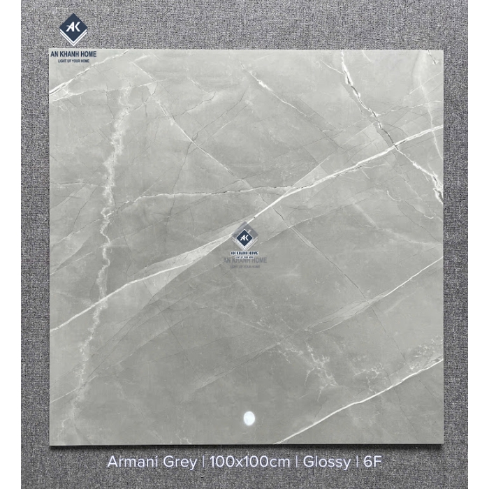 Gạch ấn độ 100x100 màu xám nhạt vân đá Armani Grey bề mặt bóng