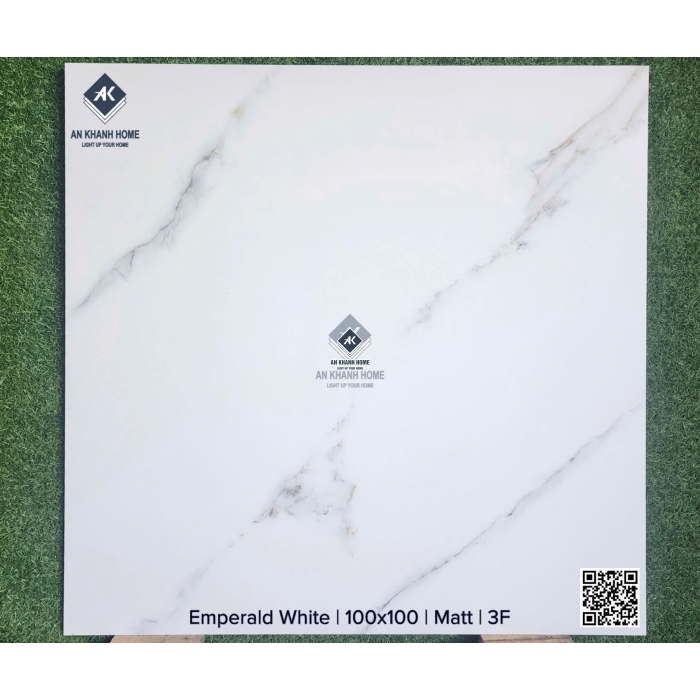 Gạch ấn độ 100x100 trắng mờ vân đá xám khói Emperald White