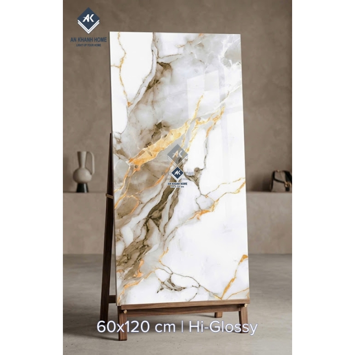 Gạch ấn độ 60x120 bóng kính vân đá trắng vàng đẹp