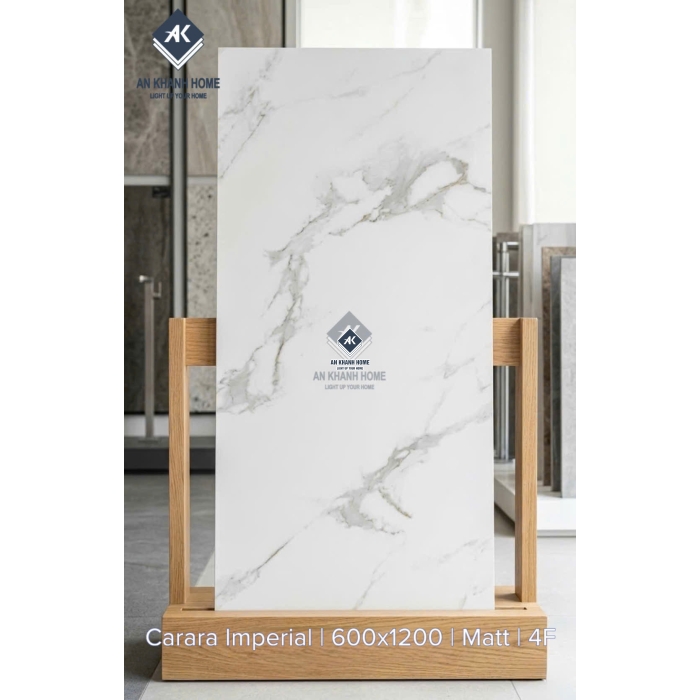 Gạch ấn độ 60x120 Carama ImperiaL trắng mờ  đá Marble vân xám