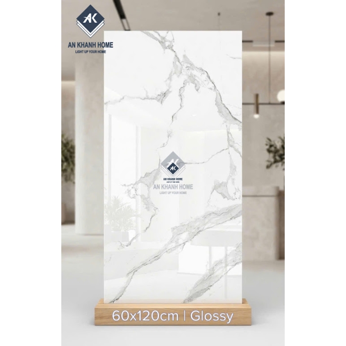 Gạch ấn độ 60x120 trắng Marble vân đá xám khói bóng kính