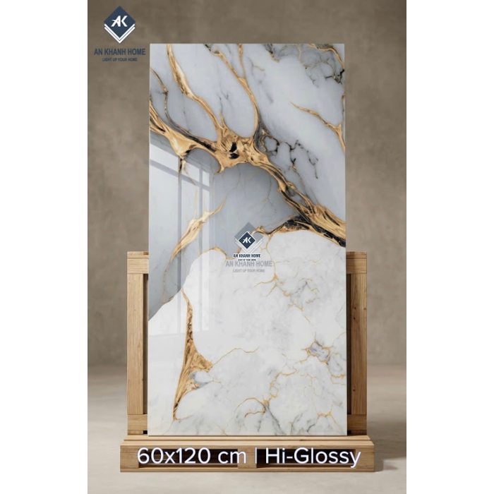 Gạch ấn độ 60x120 vân đá trắng xanh vân nhũ vàng đẹp siêu bóng