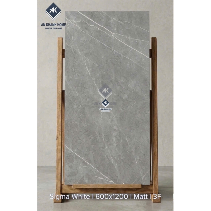 Gạch ấn độ 60x120cm Sigma White bề mặt mờ xám đậm vân đá trắng