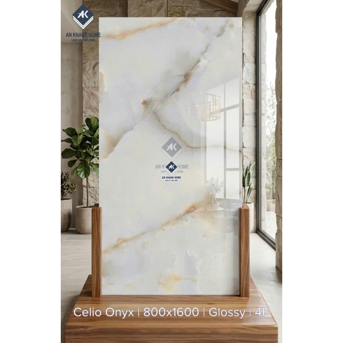 Gạch ấn độ 80x160 Celio Onyx kem vân đá bóng kiếng