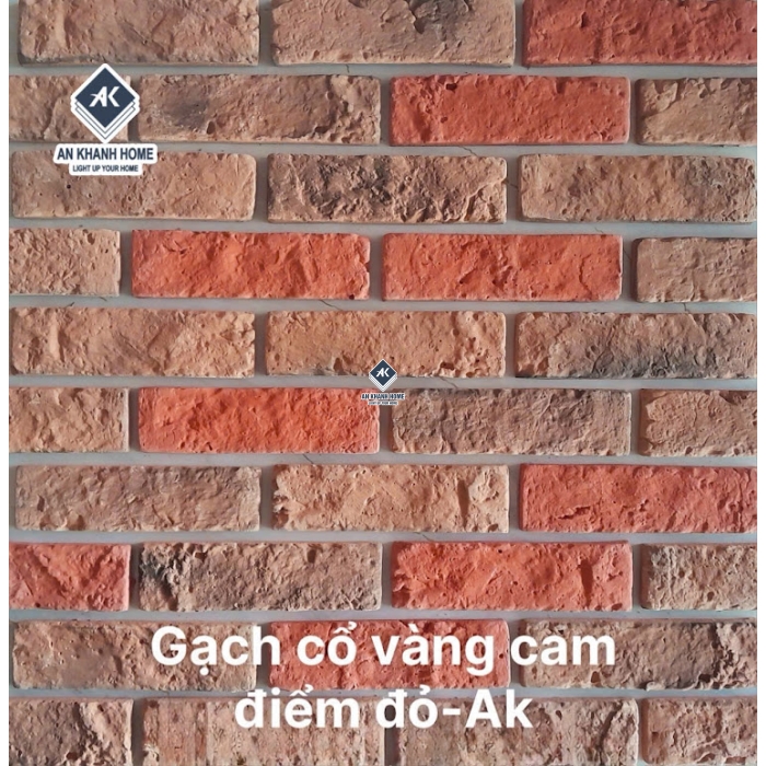 Gạch bê tông giả cổ vàng cam điểm đỏ
