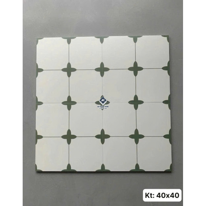 Gạch bông 40x40 hoạ tiết cánh hoa đen nền trắng 