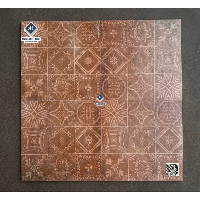 Gạch bông 40x40 hoa văn giả cổ màu nâu đỏ