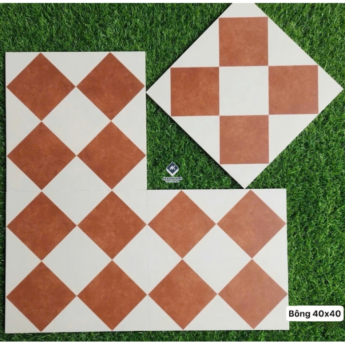 Gạch bông cổ điển 40x40 hoạ tiết caro đỏ trắng