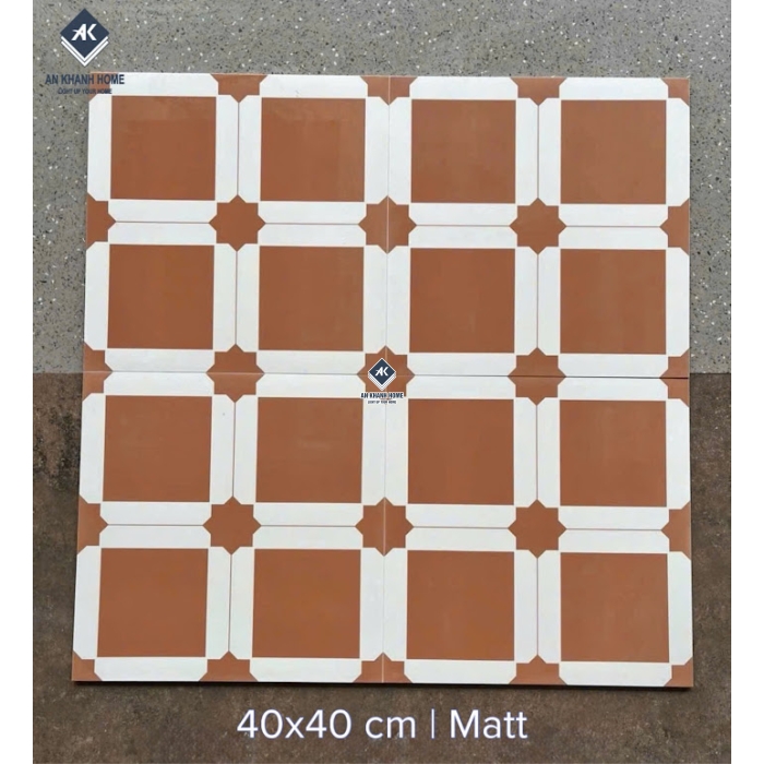 Gạch bông cổ điển 40x40 màu đỏ đất sang trọng