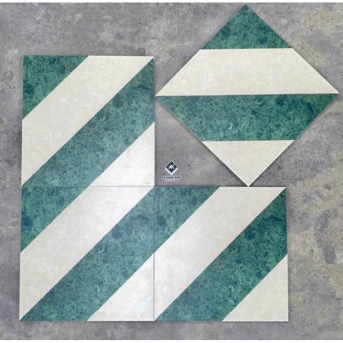 Gạch bông giả cổ 30x30 hoạ tiết viền xanh trắng