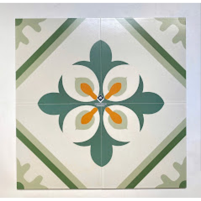 Gạch bông giả cổ 30x30 nền trắng hoa xanh