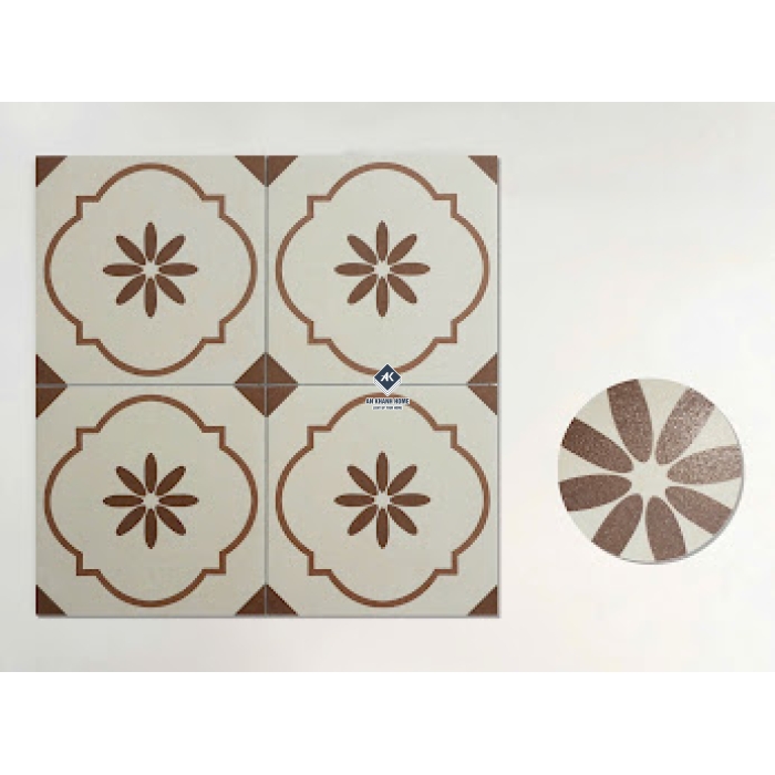 Gạch bông giả cổ 30x30 trắng kem hoạ tiết nâu be