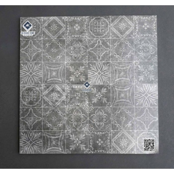 Gạch bông giả cổ 40x40 hoa văn xám đen