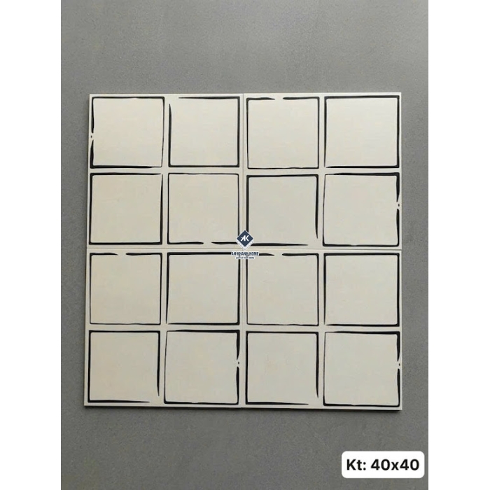 Gạch bông hoạ tiết ô vuông màu trắng kem 40x40cm