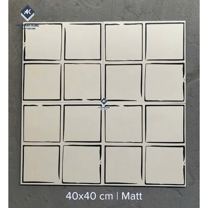 Gạch bông hoạ tiết ô vuông màu trắng kem 40x40cm
