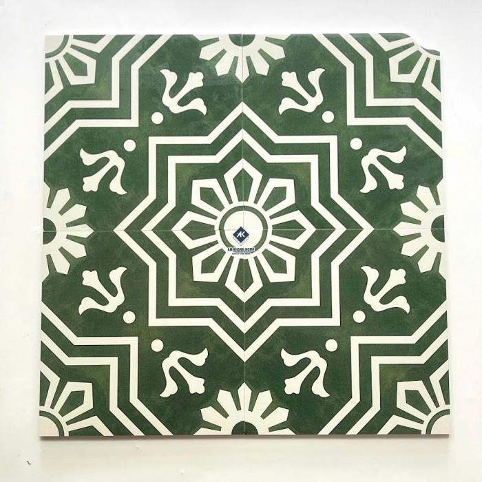 Gạch bông nền xanh hoa văn trắng 30x30cm