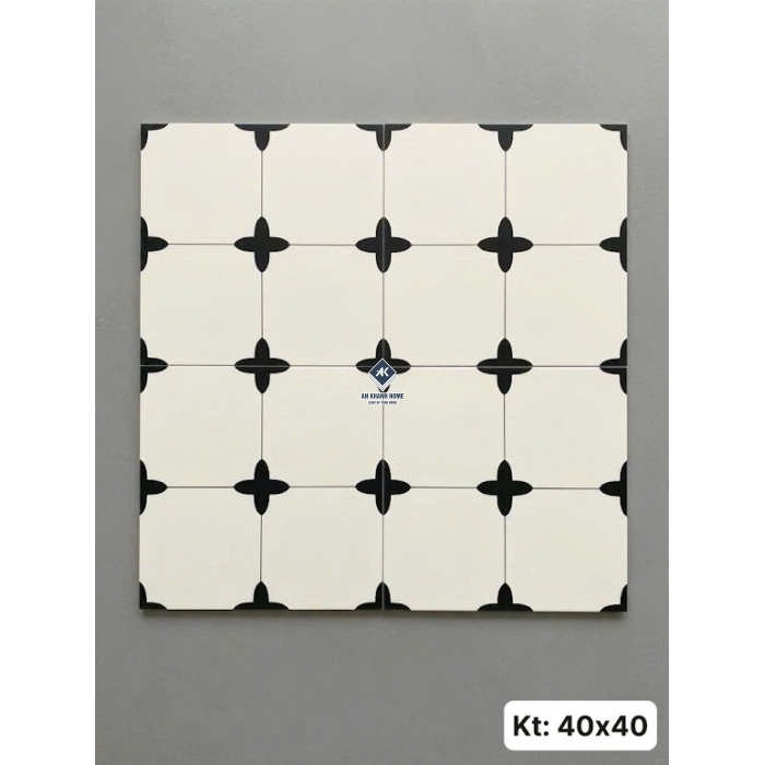 Gạch bông lát nền 40x40 hoa văn đen trắng tối giản đẹp