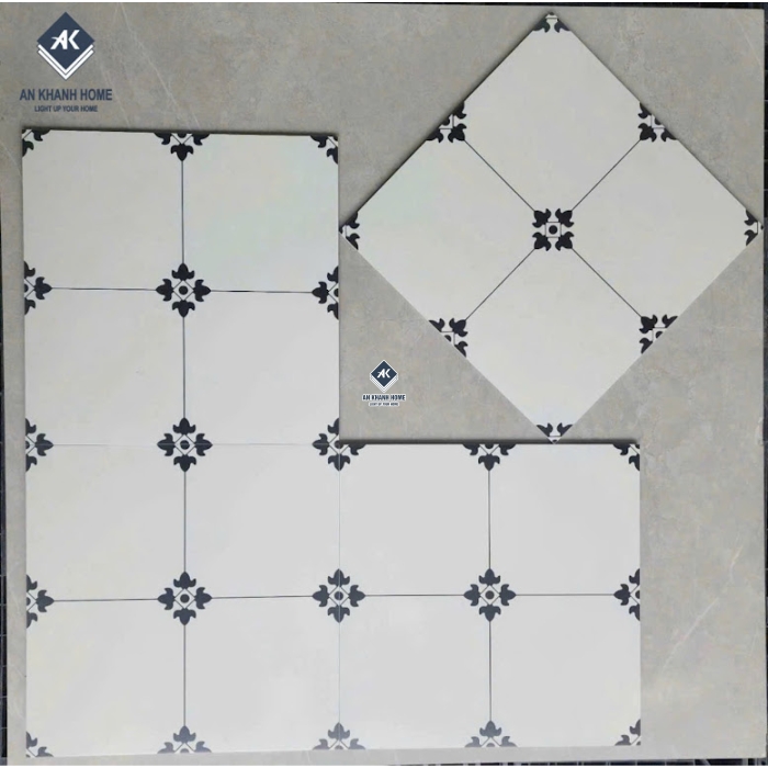 Gạch bông lát nền trắng đen 40x40 hoạ tiết cổ điển