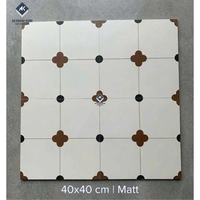 Gạch bông men mờ 40x40 hoạ tiết hoa văn cổ điển