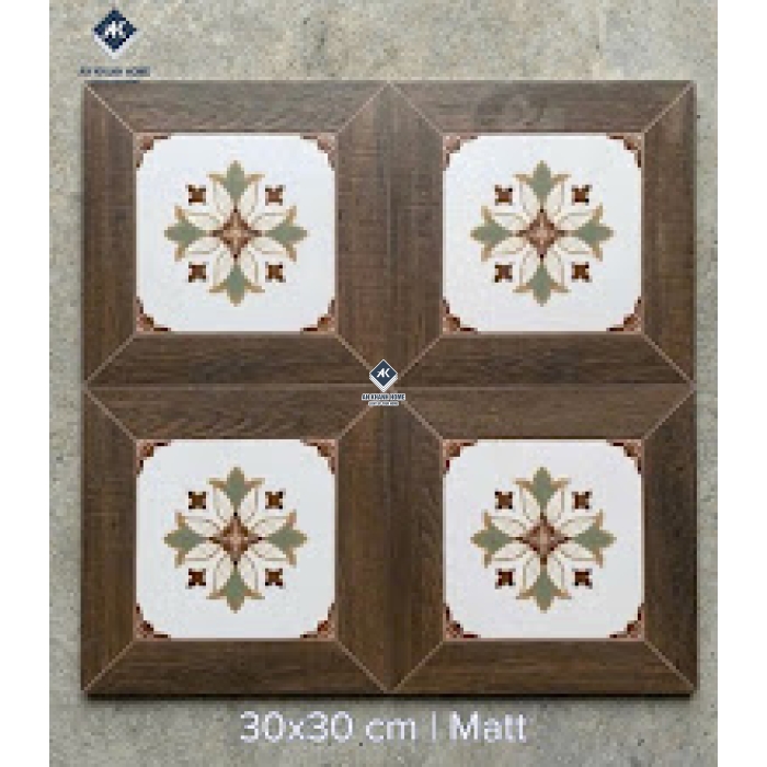 Gạch bông ốp lát 30x30cm hoạ tiết cổ điển phối viền gỗ