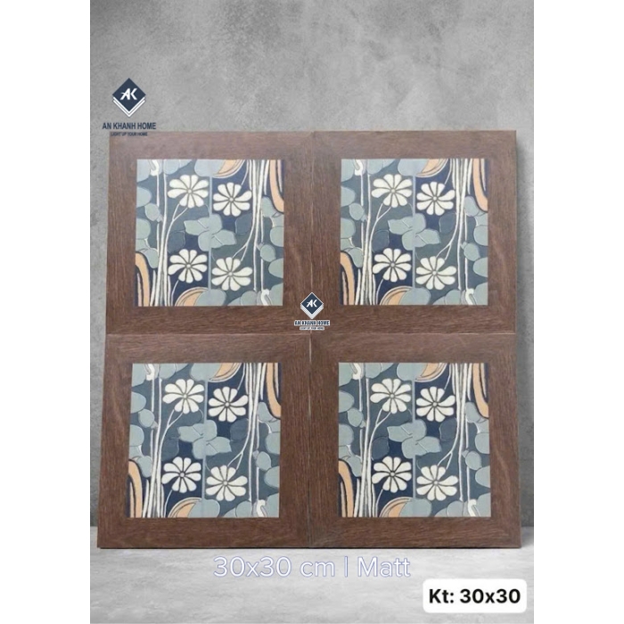 Gạch bông trang trí viền gỗ hoạ tiết hoa cúc 30x30cm