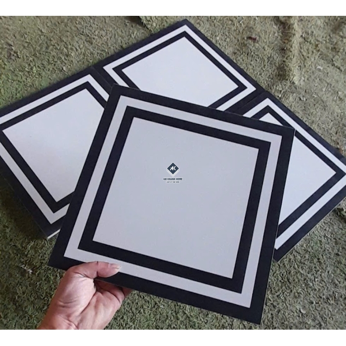 Gạch bông trắng viền đen 30x30 đá mờ