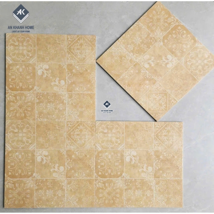 Gạch bông xương đá 40x40 màu vàng kem hoạ tiết cổ điển