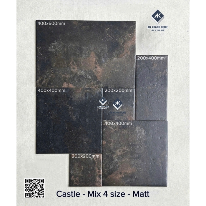 Gạch Castle mix size ghép nhiều Modul màu đen vân đá mờ