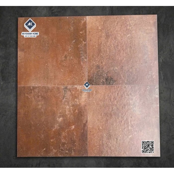 Gạch giả cổ 40x40 đá nhám mờ hiệu ứng màu nâu loang đỏ