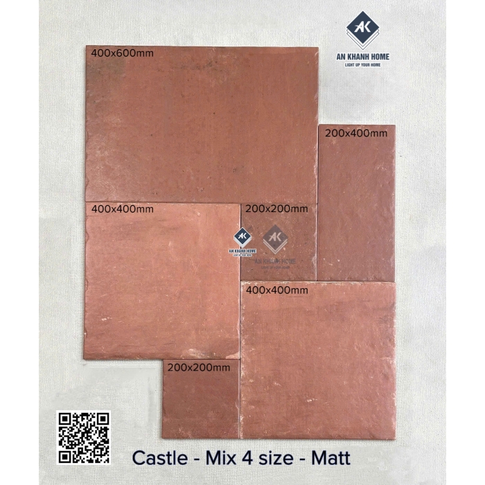 Gạch giả cổ Castle mix kích thước màu đỏ đất nung