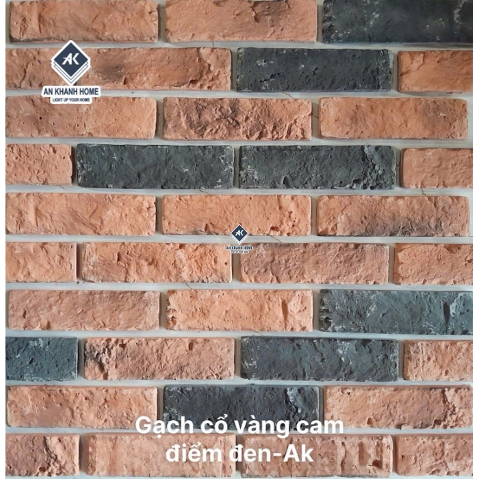 Gạch giả cổ chămpa vàng cam điểm đen