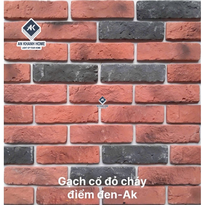 Gạch giả cổ ốp tường đỏ cháy điểm đen