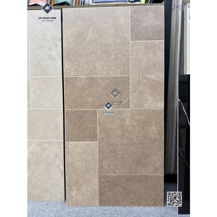 Gạch giả đá ghép Modul 60x120 vân đá Travertine màu nâu hiệu ứng       