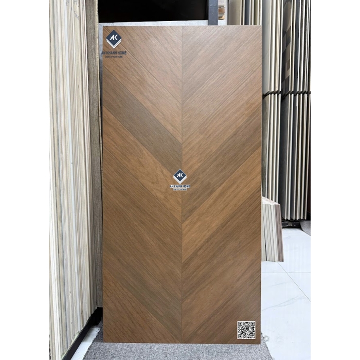 Gạch giả gỗ màu nâu trầm vân xương cá 60x120cm