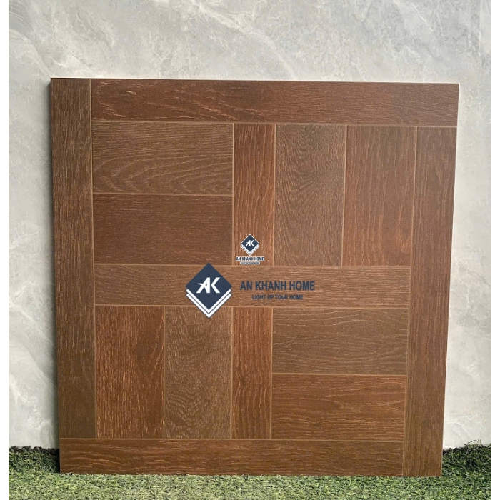 Gạch giả gỗ nâu óc chó 60x60 hoạ tiết ngang dọc               