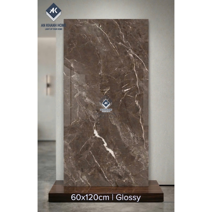 Gạch khổ lớn 60x120 màu nâu đậm vân đá Marble bóng kính