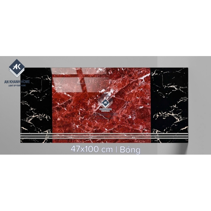 Gạch lát bậc cầu thang tam cấp 47x100cm vân đá đen đỏ phối trắng