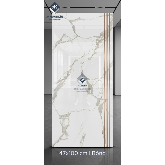 Gạch lát bậc cầu thang trắng vân đá xám vàng 47x100cm