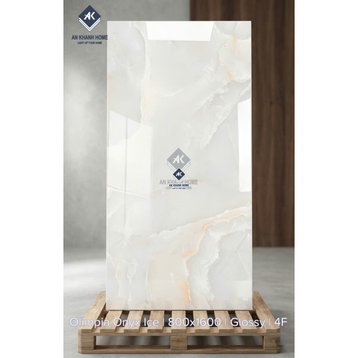 Gạch lát nền 80x160 màu kem vân đá Onyx bóng kiếng