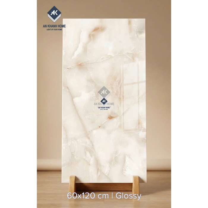 Gạch lát nền ấn độ 60x120 bóng kính kem vân đá cao cấp