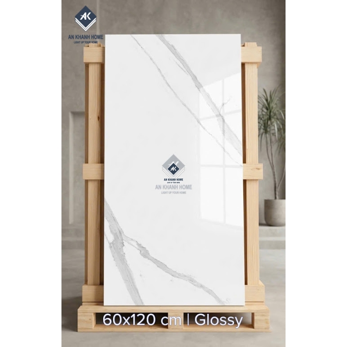 Gạch lát nền ấn độ 60x120 bóng kính trắng vân xám