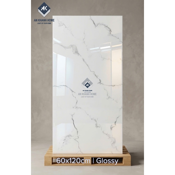 Gạch lát nền ấn độ 60x120 trắng vân đá xám bóng kính